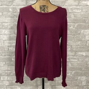 J.Crew Ruffle Rhinestone Burgundy Sweater